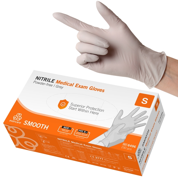 Handske us nitril evercare pf, S SMOOTH grå AQL 1,5 - evercare®
