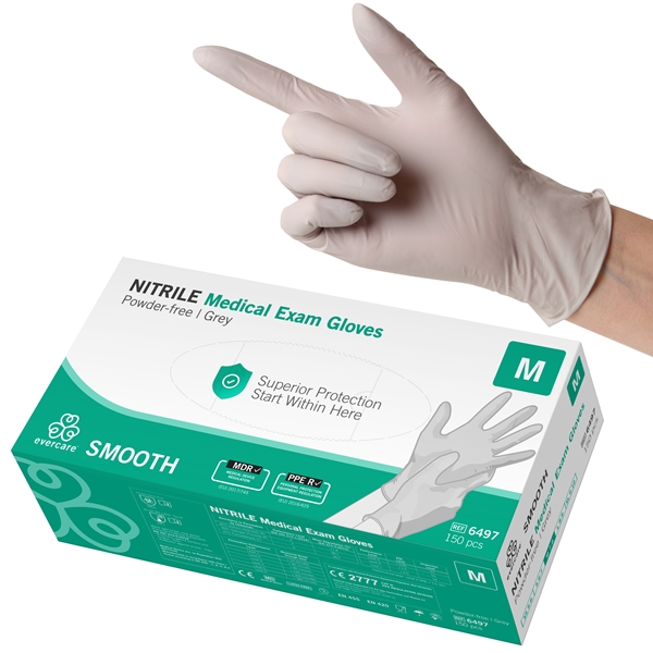 Handske us nitril evercare pf, M SMOOTH grå AQL 1,5 - evercare®