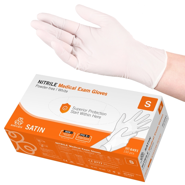 Handske us nitril evercare pf, S SATIN vit AQL 1,5 - evercare®