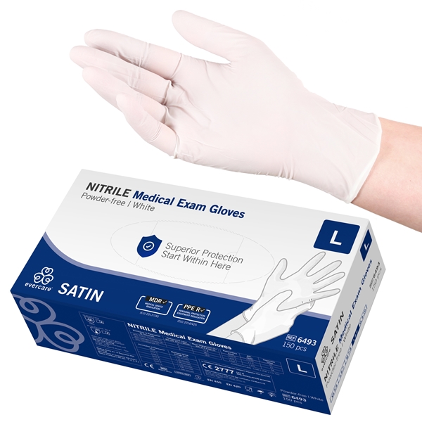 Handske us nitril evercare pf, L SATIN vit AQL 1,5 - evercare®