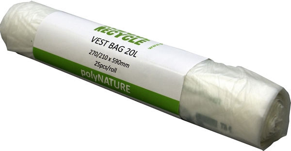 Avfallspåse BIO PolyNATURE kny, 20L 270/210x590mm 15my vit - 1