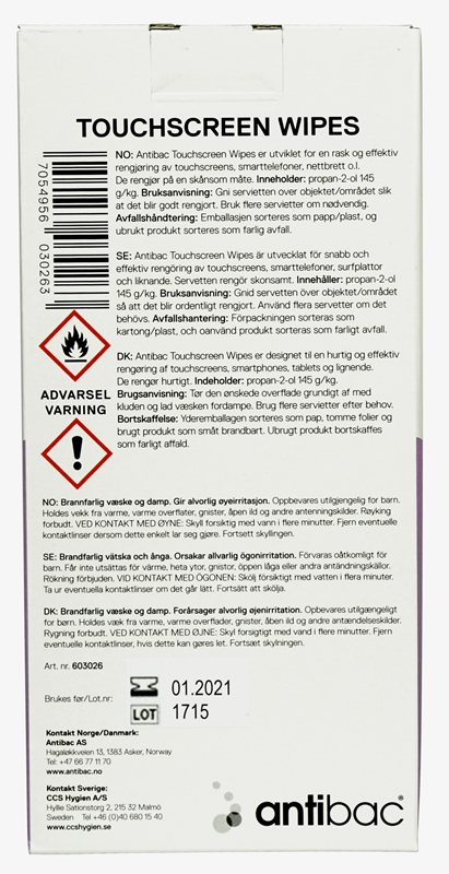 Rengöringsservett Antibac, Till touchscreen 17x19cm - antibac - 2