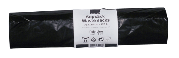 Sopsäck LLD plast co-ex Supersäcken, 125L 750x1150mm 25my svart - Poly-Line