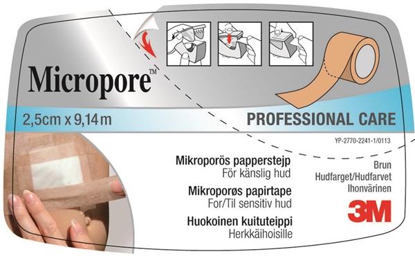 Häfta papper Micropore, 2,5cmx9,1m beige hållare st-p - Micropore
