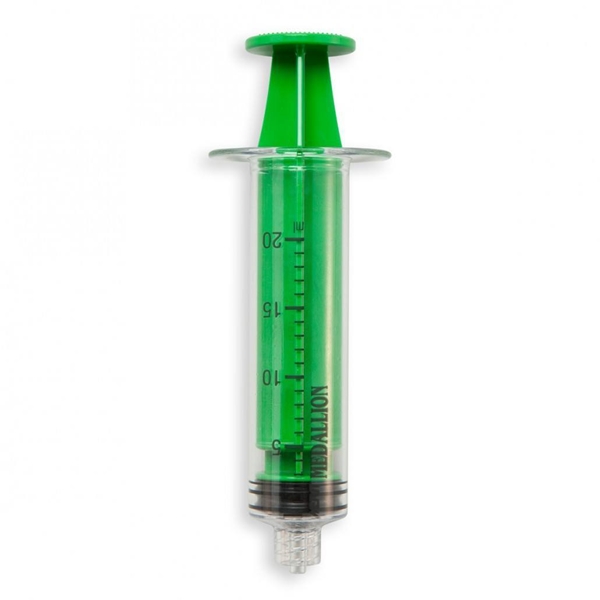 Spruta luerlock Medallion, 20ml grad 1ml centrerad grön