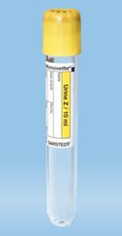 Vakuumrör plast V-MonovetteUrin, 10ml rund botten gul