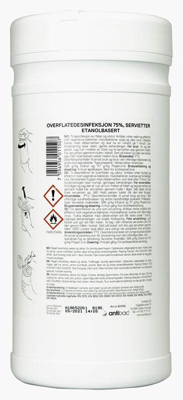 Ytdesinfektion servett Antibac m etanol, 75%, 150 st/rör - antibac - 2