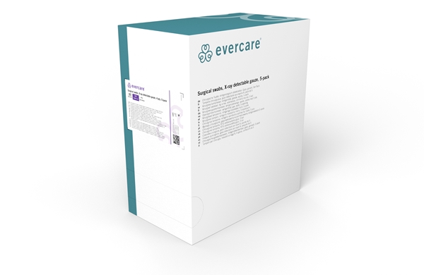 Op kompress gasväv 4L med röntgentråd 5p, 10x60cm lila sydda kanter - evercare® - 2