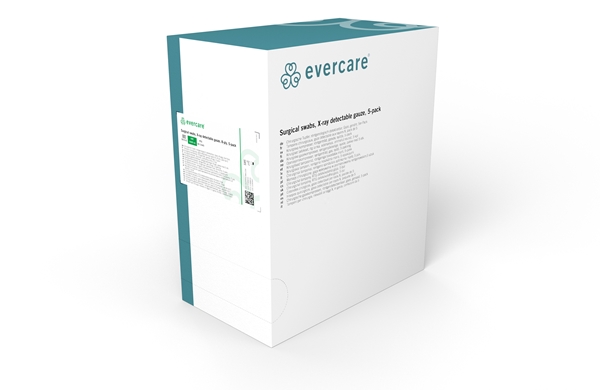 Op kompress gasväv 8L med röntgentråd 5p, 10x60cm grön sydda kanter - evercare® - 2