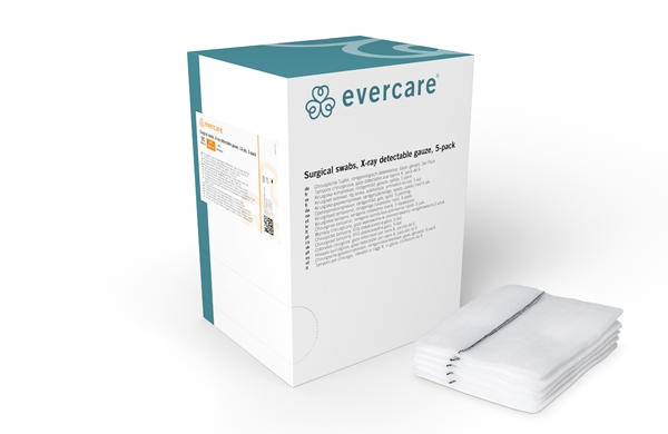 Op kompress gasväv 12L med röntgentråd 5p, 10x10cm orange sydda kanter - evercare® - 1