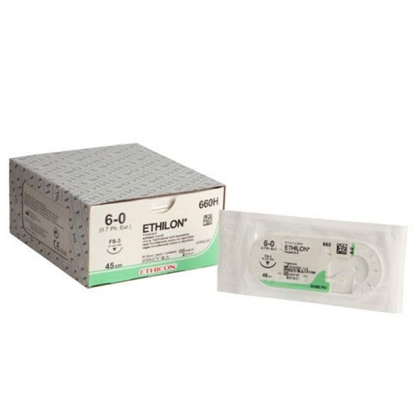 Sutur Ethilon 6-0 660H, 45cm svart nål FS-3