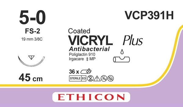 Sutur Vicryl Plus 5-0 VCP391H, 45cm violet nål FS-2