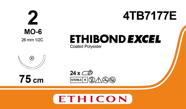 Sutur Ethibond 2 4TB7177E, 4x75cm grön nål MO-6