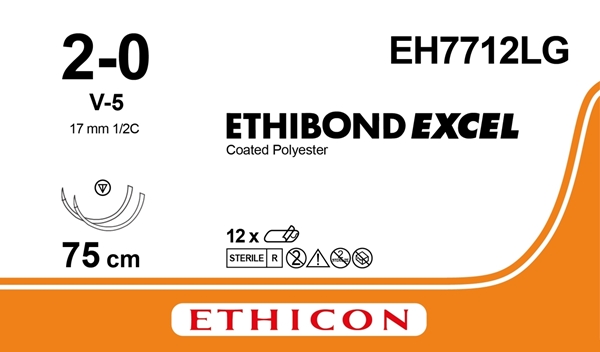 Sutur Ethibond 2-0 EH7712LG, 4x75cm grön nål V5/V5