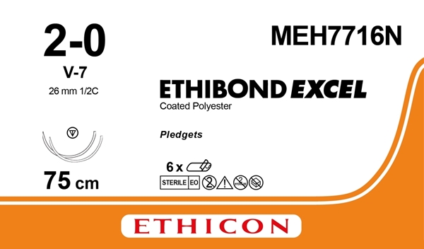 Sutur Ethibond 2-0 MEH7716N, 8x75cm grön nål V7/V7