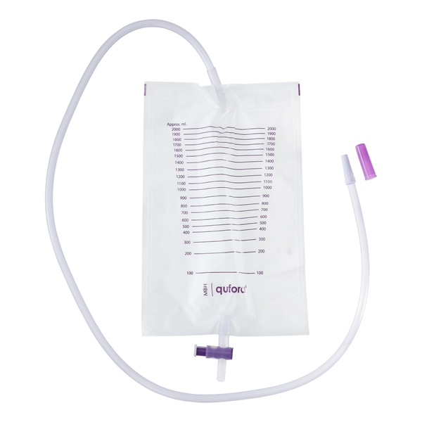 Urinpåse tömbar Qufora, 2,0L 110cm T-ventil 6.6mmslang - Qufora