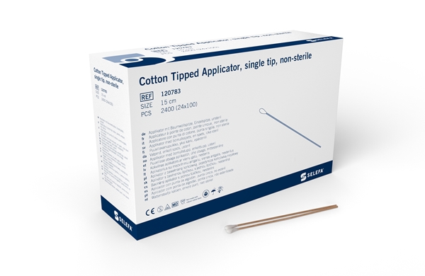 Öronpinne trä Selefa, 15cm m bomull 1 ände 100-p - SELEFA® - 2