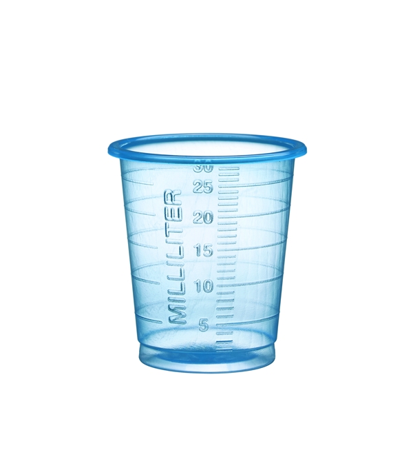 Medicinbägare plast Eco, 30ml smal blå