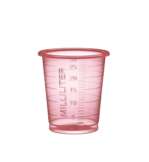 Medicinbägare plast Eco, 30ml smal röd