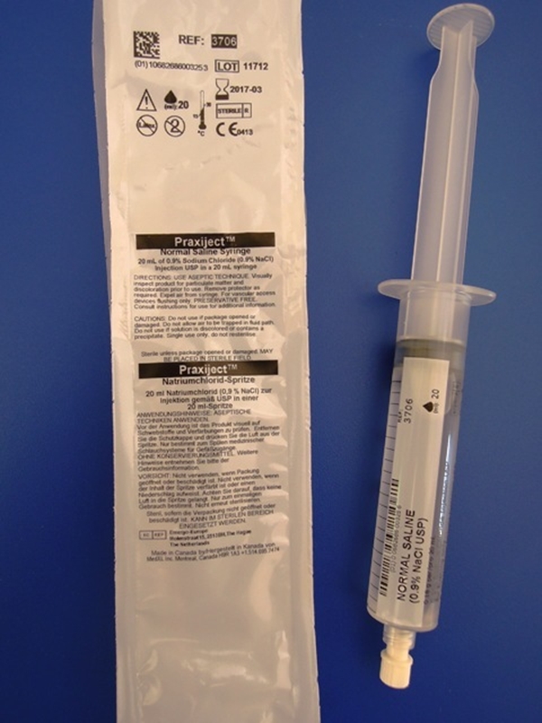 Spruta förfylld, 20ml NaCl 0,9% LL helt steril