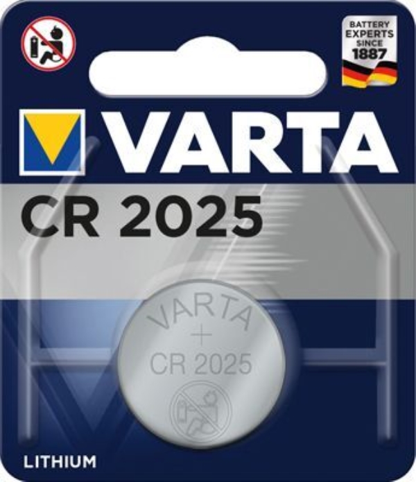 Batteri Lithium 3V CR2025, Varta CR2025;Ø20x2,5mm