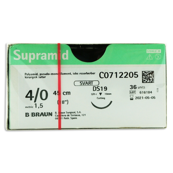 Sutur Supramid 4-0 (1.5), 45cm DS19 svart