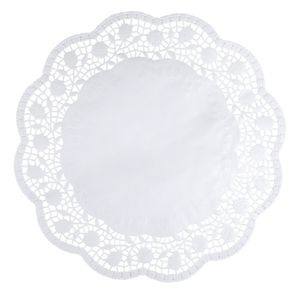 Spetspapper runt, 34cm vit spets