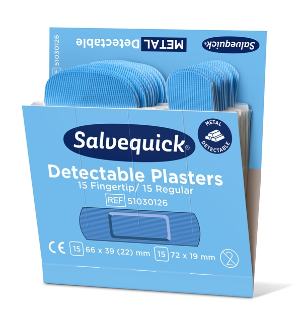 Plåster Salvequick refill, 30 Detectable blå blandad - Salvequick
