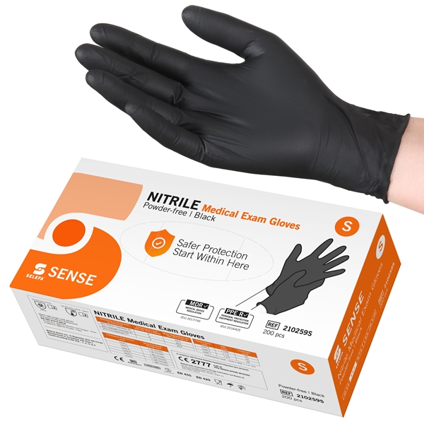 Handske us nitrile Selefa pf, S SENSE svart AQL 1,5 - SELEFA®