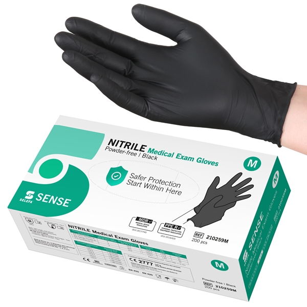 Handske us nitrile Selefa pf, M SENSE svart AQL 1,5 - SELEFA®
