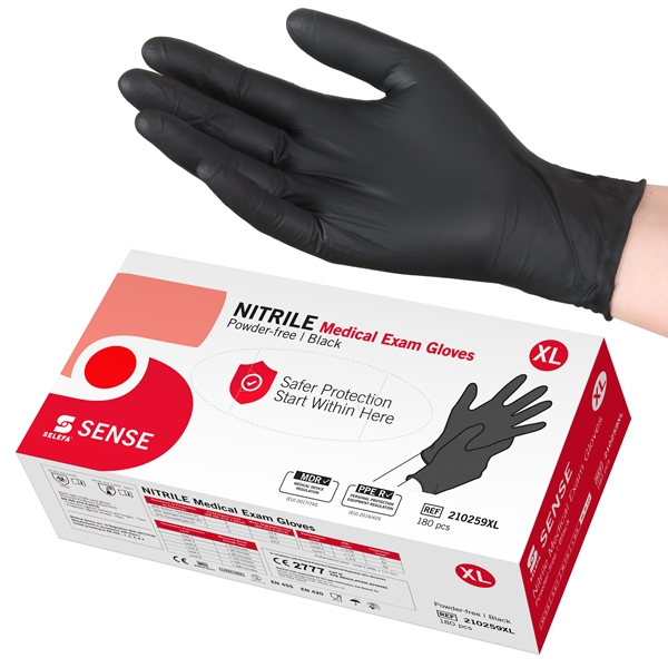 Handske us nitrile Selefa pf, XL SENSE svart AQL 1,5 - SELEFA®