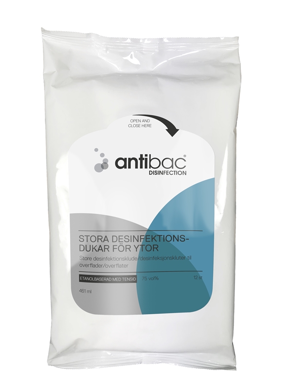 Ytdesinfektion servett Antibac 75%, 24x40cm med tensid o etanol - antibac