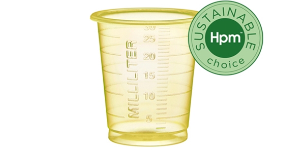 Medicinbägare plast Eco+, 30ml smal gul