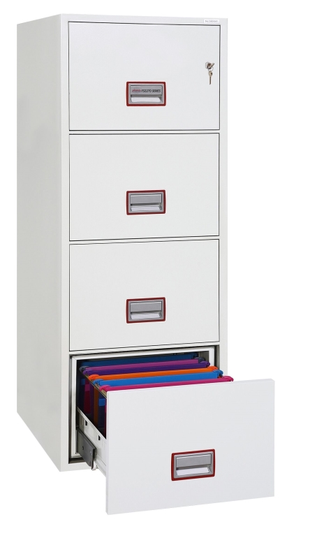 Journal/Arkivskåp brandskyddat, 4 lådor 90P vitt m nyckellås