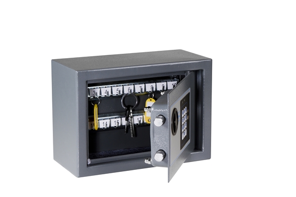 Nyckelskåp N20H elkodlås, 200x280x130mm grå 20 krokar