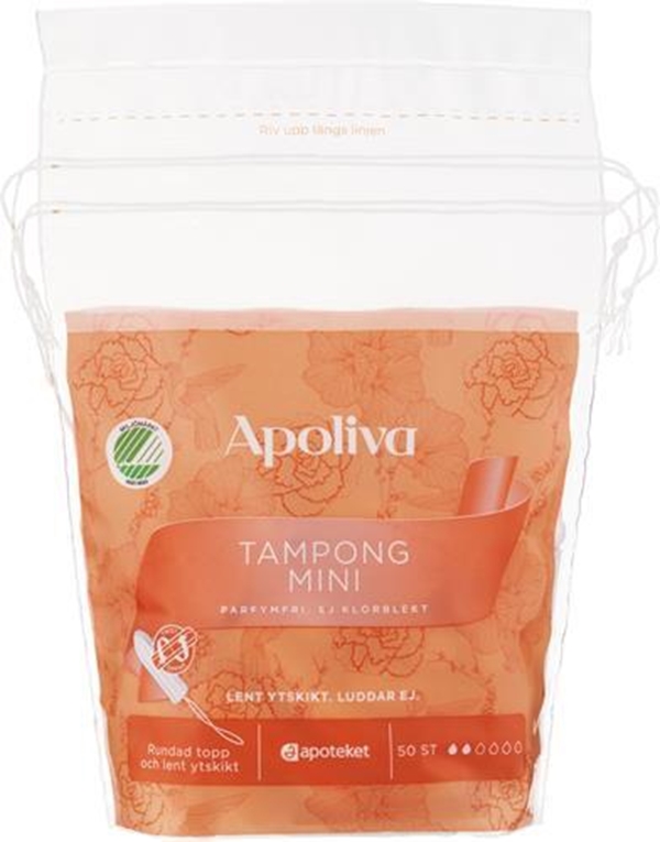 Tampong mini Apoliva, 50st i påse Svanen