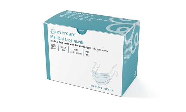 Munskydd knytband evercare,  typ IIR, knytband, blå - evercare® - 2