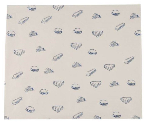 Wrapp/hamburger papper, 33x40cm vit mönster