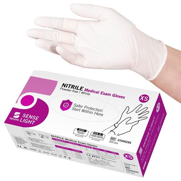 Handske us nitril Selefa pf, XS SENSE LIGHT vit AQL 1,5 - SELEFA®