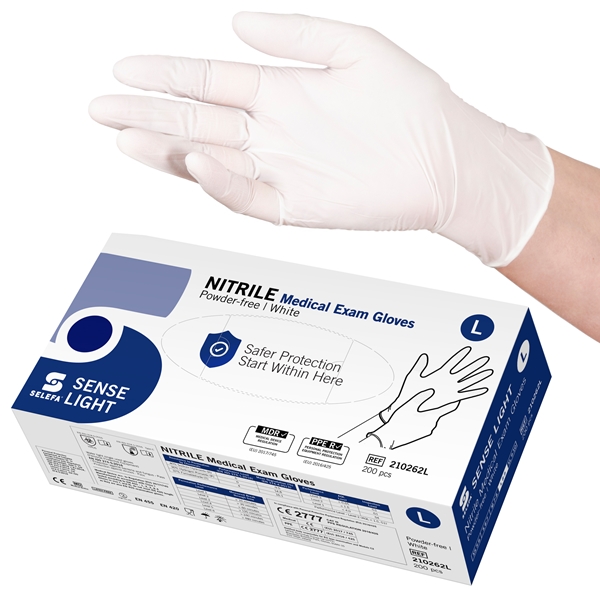 Handske us nitril Selefa pf, L SENSE LIGHT vit AQL 1,5 - SELEFA®