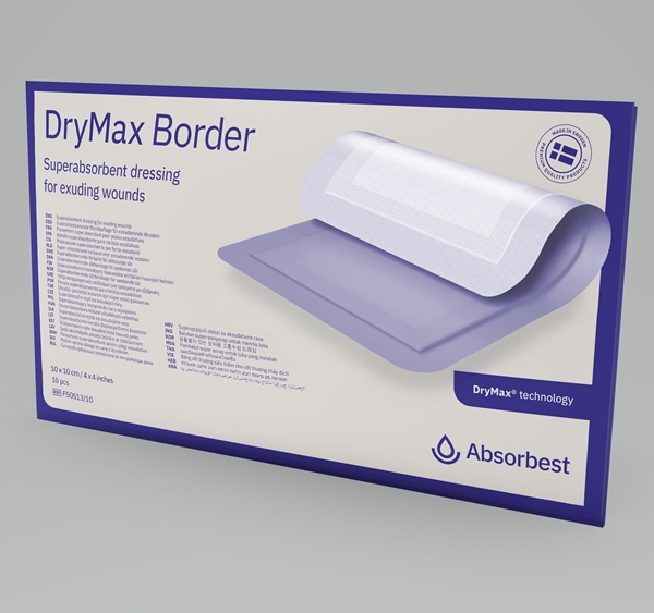 Superabsorberande förband DryMax, 10x10cm silikon Border - DryMax - 1