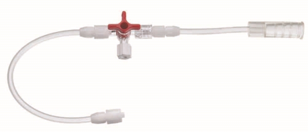 Förbindelseslang dränage/nefro, 15cm hane/tratt m 3v-kran