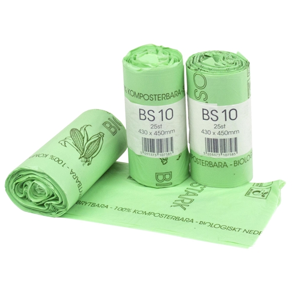 Avfallspåse BIOSTARK Star-seal, 10L 430x450mm15my grön