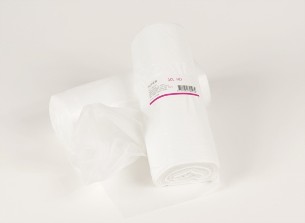 Avfallspåse HD plast, 30L 520x580mm 9my vit