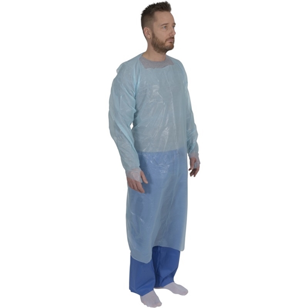 Skyddsrock engångs Abena, 112x120cm L tumhål blå dispkrt - Abena