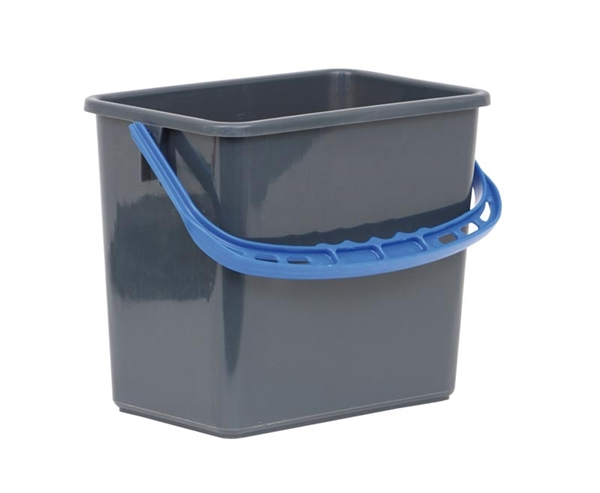 Hink fyrkantig plast, 6L grå med blått handtag