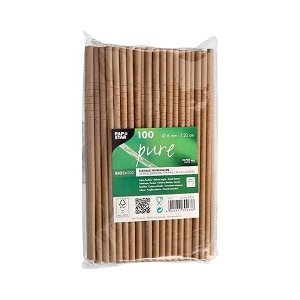 Papperssugrör böjbart pure, 20cm d=6mm brunt - Papstar - 2