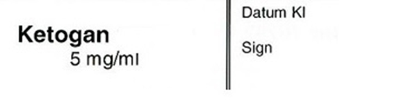 Sprutetikett Ketogan 5mg/ml, 12x50mm vit med svart text