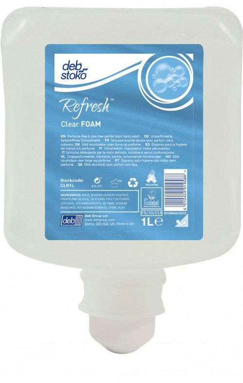 Skumtvål Deb Clear Foam, 1000ml oparfymerad EU-Ecolabel - DEB
