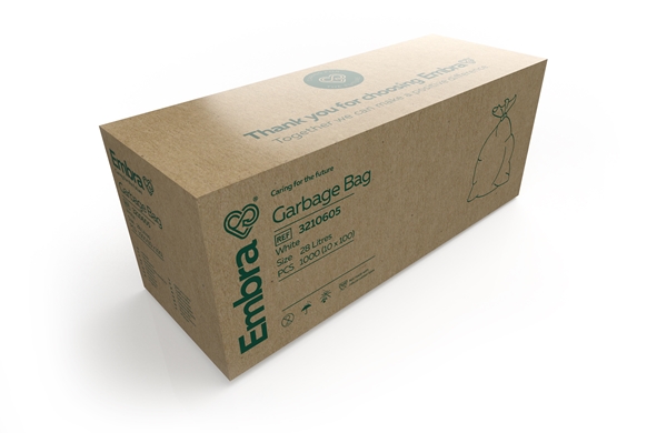 Avfallspåse plast Embra, 28L 265/255x550 9my vit - Embra® - 2